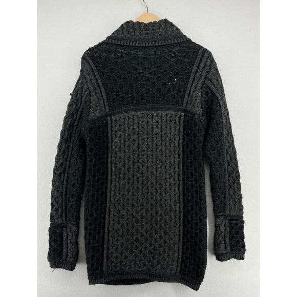 INIS CRAFTS Sweater Womens M Merino Wool Chunky Knit Cardigan Black Ireland - Picture 6 of 15